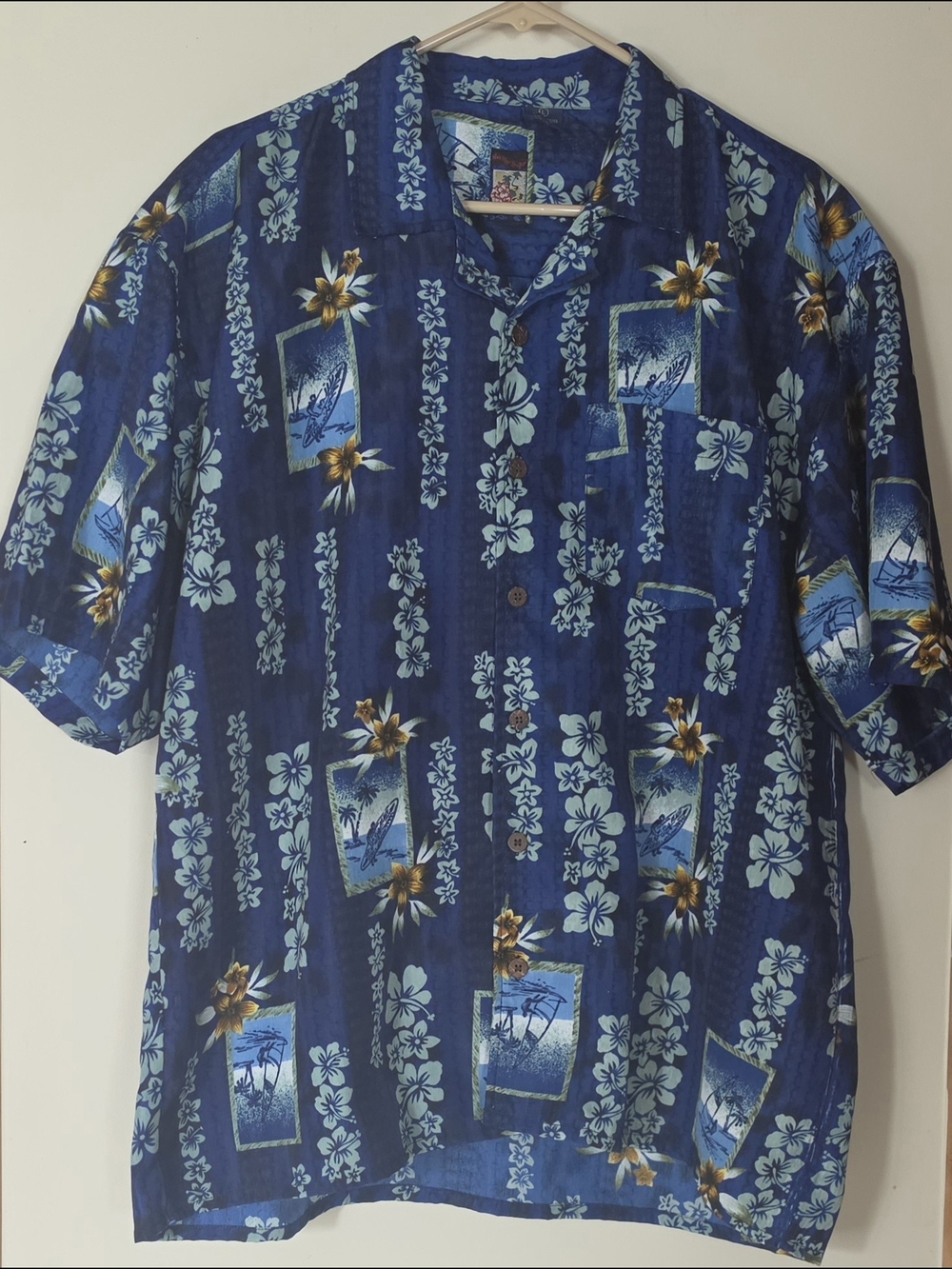Large Pierre Cardin Mens Floral Surfboard Design Hawaiian Shirt
